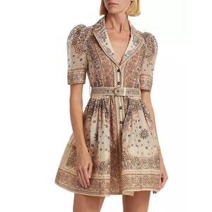 $1600 Zimmermann Womens Matchmaker Mini Shirt Dress Cream Bandana Size 3 / US 10